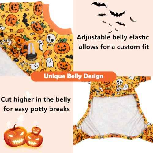 Small Dogs Outfit Soft Puppy Onesies Pjs Halloween Dog Pajamas Pet Coat Cat Apparel Comfy Doggie Jumpsuit Bodysuit for All Seasons P347XL (Pumpkin Ghost / X-Large)