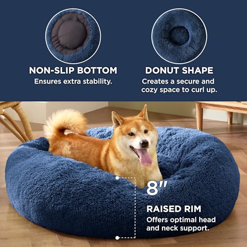 Calming Dog Bed Medium Size Dog Donut Washable Pet Bed (30"L x 30"W x 8"Th / Navy)