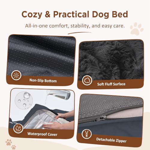 Waterproof Orthopedic Dog Beds for Large Sized Dog (36.0"L x 27.0"W x 8.0"Th / Dark Grey)