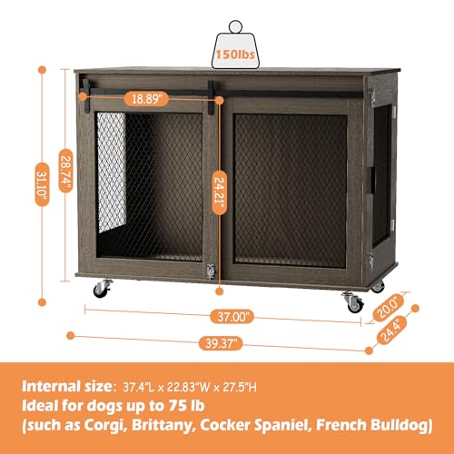 41" Grey Heavy Duty Wooden XL Dog Crate Furniture for Extra Large Dogs