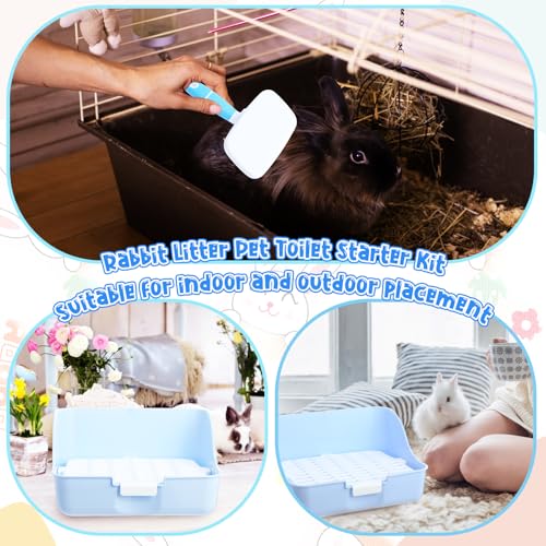 15 Pcs Rabbit Starter Kit Small Rabbit Litter Box Girls Gift Animal Grooming Kit Bunny Toys Bowl Blankets with Cleaning Set for Guinea Pig Accessories (Candy Blue)