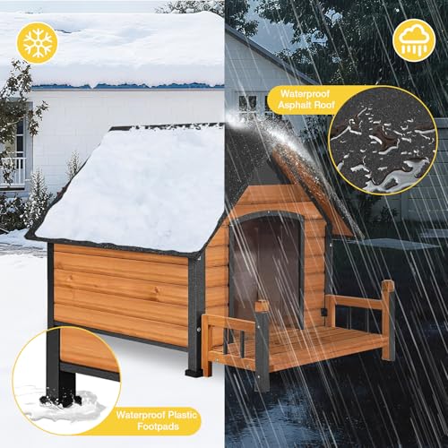 Dog House Outdoor Waterproof Dog Kennel for Small to Medium Size Dogs Doghouse Puppy Shelter with Elevated Floor for Winter (Brown-A / Medium)