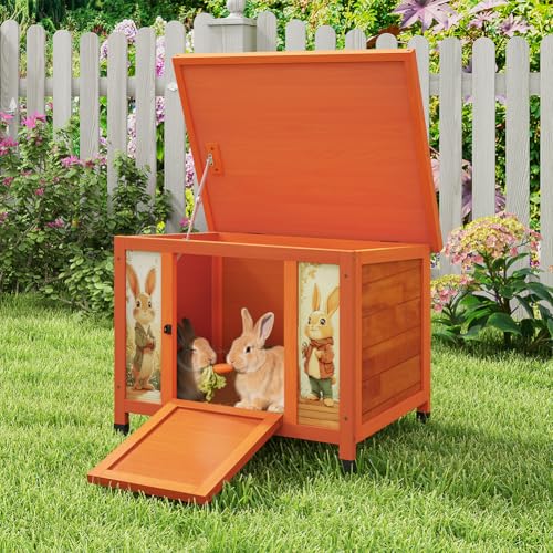 24 Inch Rabbit Hutch Outdoor (Orange w/printing / Middle)