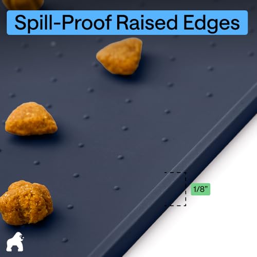 Dog Food Mat 100% Waterproof Silicone (Navy / 26"l X 17"w)