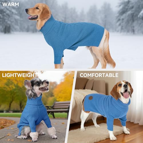 Dog Sweater Long Sleeve Warm Sweaters for Small Dogs Boy Girl Cats (Light Blue / Medium)