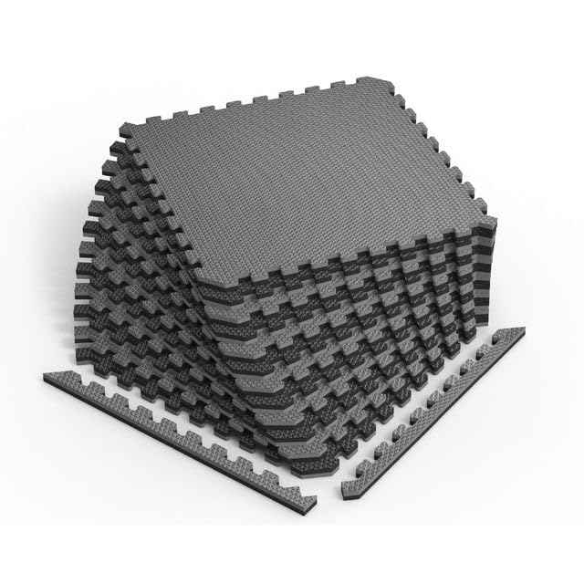 Reversible 3 4" EVA Foam Gym Floor Tiles (Gray/Black / 28 Tiles - 112 Sq. Ft.)