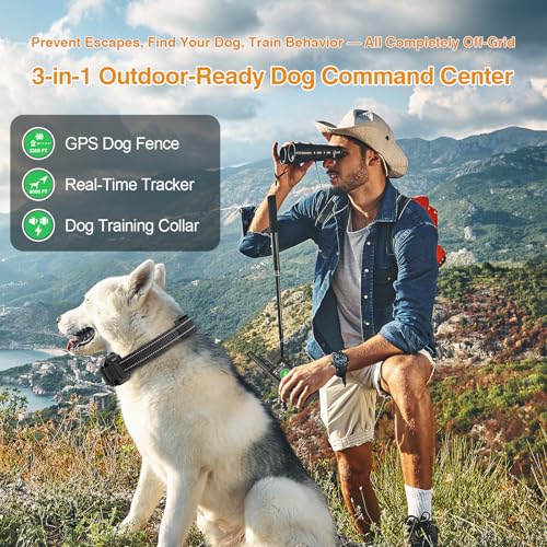3-in-1 Wireless Dog Fence, Real-Time GPS Tracker & Training Collar (Deep Black)