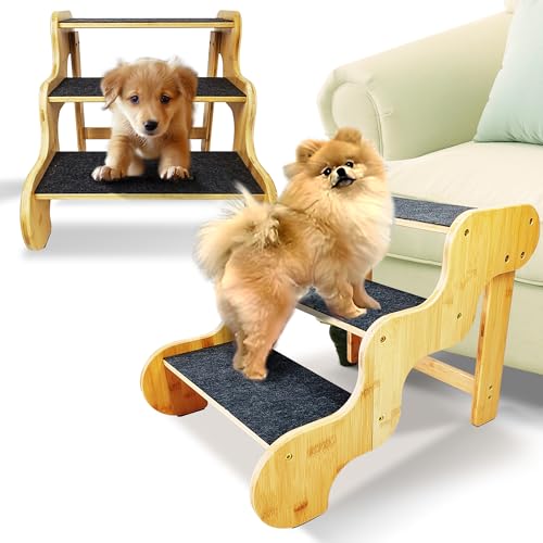 Dog Stairs for Small Dogs (Nature color / 3-Step 20x15.7x15 inch)