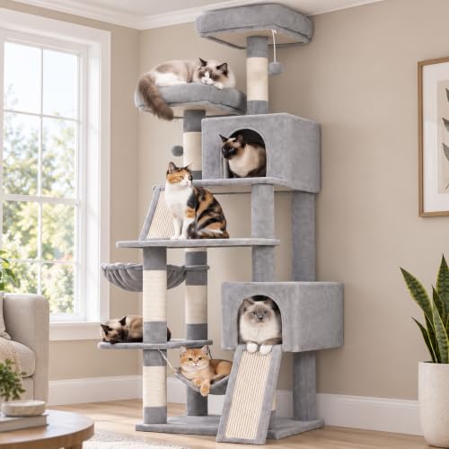 Cat Tree 71'' Tower for Large Cat with Scratching Post (71 inches / Light gray)