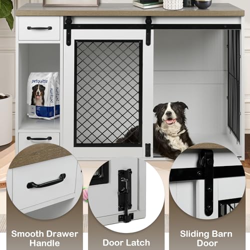 47.2" Heavy Duty Indoor Wood Dog Crate Furniture for Extra Large Dogs White (47.2"L x 23.6"W x 32.9"H / White)