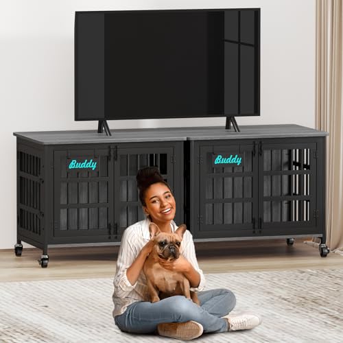 33" 27" Dog Crate Furniture with Name Tag (32.7"L x 22.8"W x 25.2"H / Dark Grey)