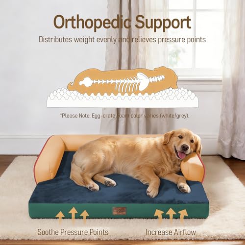 Washable Dog Bed with Bolster for Medium to Large Dogs (Citrus Grove / 36"L x 27"W x 7.5"Th)