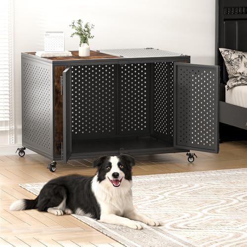 42" Heavy Duty Dog Crate Furniture for High Anxiety Dogs (Black and Brown / 42 inch)