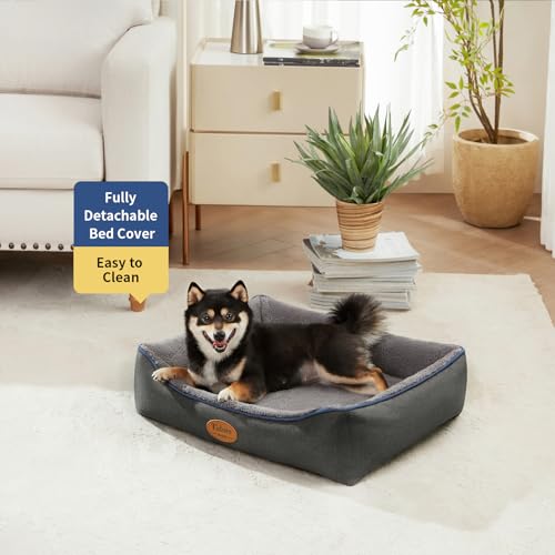 Orthopedic Dog Bed Medium Size Dog (26.4"L x 21.7"W x 6.2"Th / Dark Grey-Velvet)