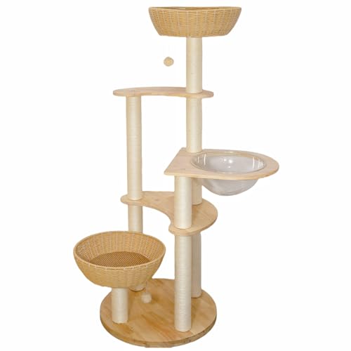 Rattan Modern Cat Tree Tower for Indoor Large Cats (Large01)