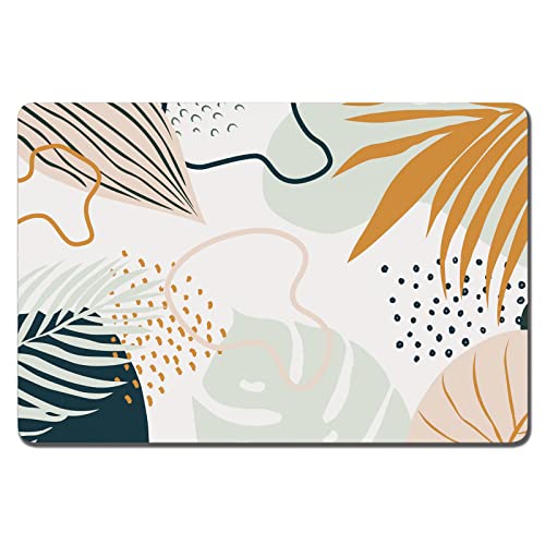 Dog Food Mat 16" x 24" Boho Absorbent Dog Cat Bowl Mat for Food and Water (Boho Tropical Leaves / 16"L x 24"W)