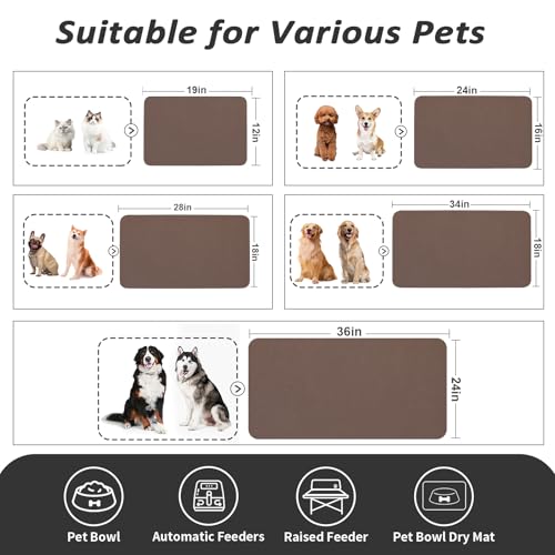 Dog Food Mat Absorbent Cat Mat for Food and Water (Brown / 34"L x 18"W)