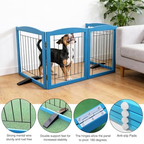 Freestanding Dog Fence Indoor (【4 Panels】80''w x 24''h / Blue)