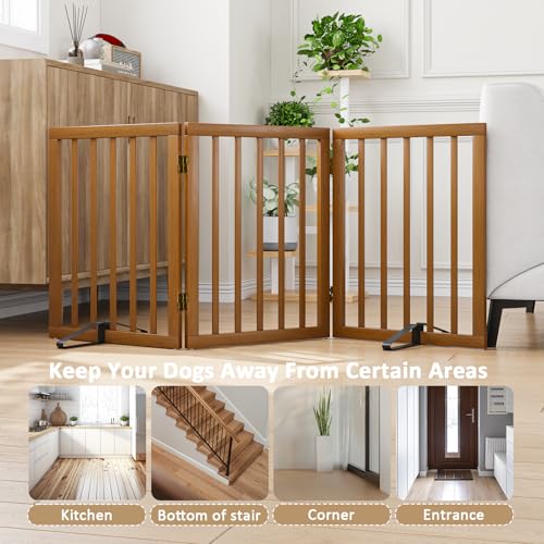 Freestanding Pet Gate Foldable Dog Gate (Walnut / 3 Panel - 55 inches Wide)