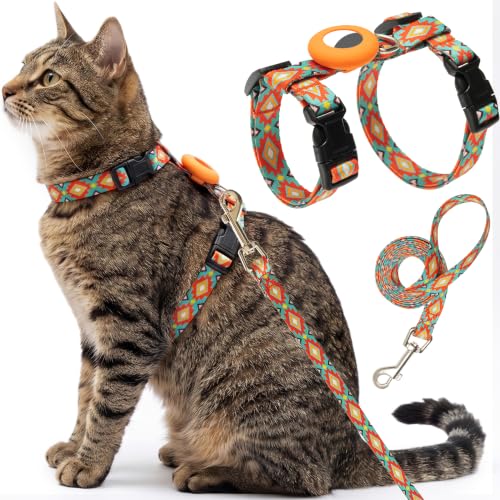Cat Harness and Leash Escape Proof for Walking Travel Outdoor (Orange / Neck:7.6"-12" chest:10.6"-18")
