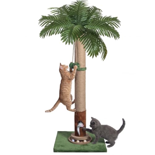 Cat Scratching Post 35'' Tall with Toy Mouse for Indoor Cats (Green-35 Inches)
