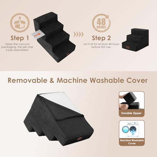 Dog Stairs for Small Dogs 13.5" H (Black / Standard 15" x 18" x 13.5")