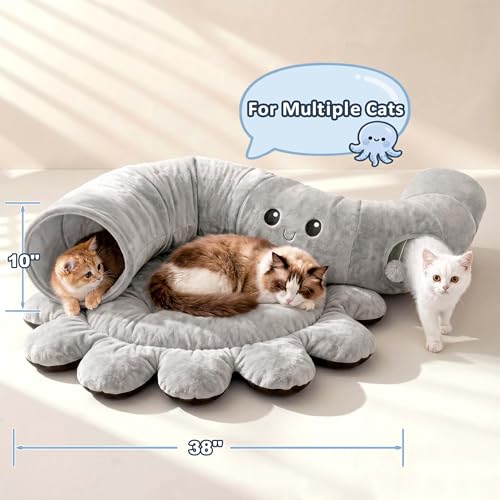 Cat Tunnel Bed for Indoor Cats (Grey / Large)