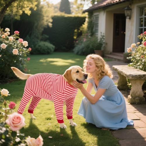Dog Onesie Surgery Recovery Suit for Large Medium Bodysuit Dogs Pajamas PJS Full Body for Shedding (5XL / Red Pink)