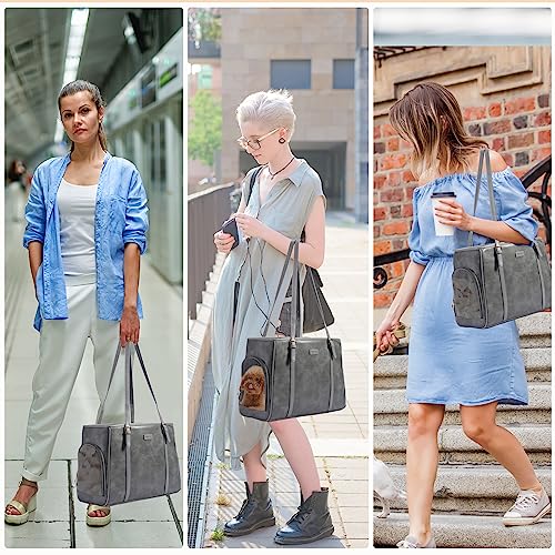 Fashion Dog Purse Pet Carrier Leather Bag for Small Dogs Cats Puppy (Grey)