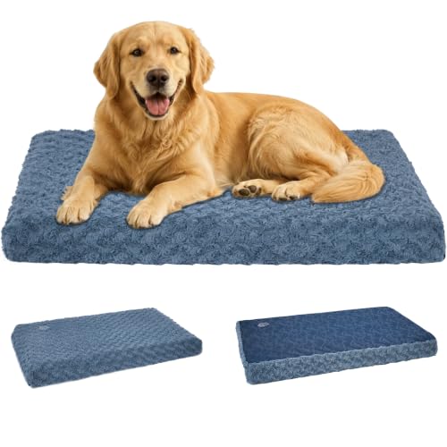 Dog Bed Mat Crate Pad Mattress (Navy/Grey / XXL(47"*29"*3"))