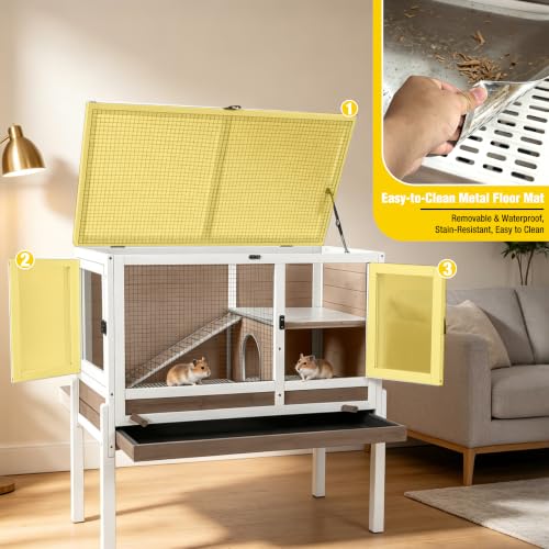 2 Story Indoor Rabbit Hutch Guinea Pig Cage with Stand (White & Brown)