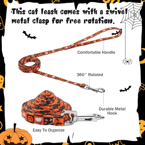 2 Pack Halloween Cat Harness and Leash Breakaway Cat Collars with Bow tie (Halloween Orange,Purple)