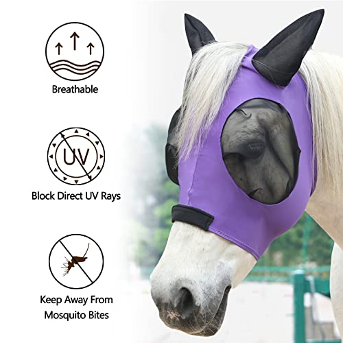 Stretchy Horse Fly Mask with Ears (Violet / Cob)