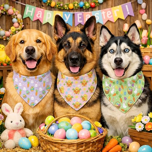 50 Pcs Easter Dog Bandanas Bulk Bunny Egg Carrot Bandanas for Dogs Triangle Kerchief Bibs Scarf Set for Pet Easter Costume Photo Props Accessories Pet Shops (Easter / 31.5 x 21.7 x 21.7")