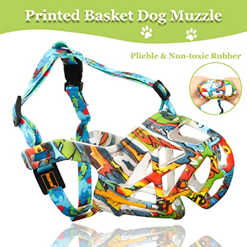 Dog Muzzle Printed Basket Muzzle for Small Medium Large Dogs Dachshund (X-Small / Graffiti)