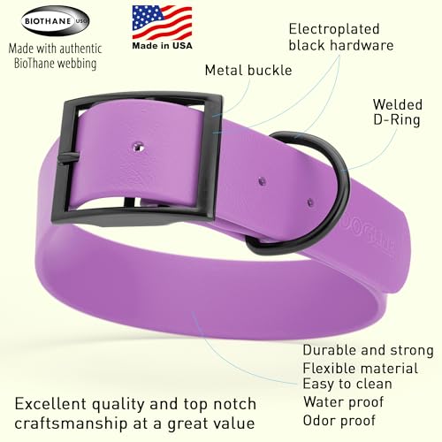 Biothane Waterproof Dog Collar Strong Coated Nylon Webbing with Black Hardware Odor
