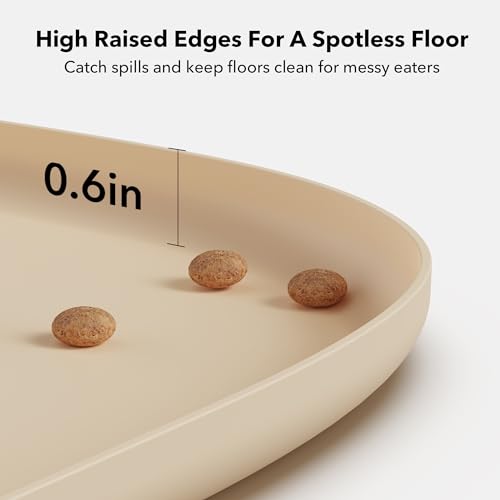 Cat Food Mat Safety Silicone Dog Food Mat for Feeder Fountain Waterproof Dog Bowl Mats Raised Edge Spill Protection Floor (Ivory / M-22"x16.5")