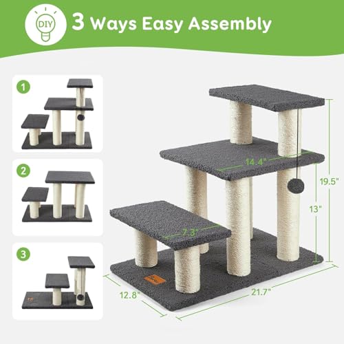 Dog Stairs & Cat Scratching Post Pet Steps for High Beds Couch (3-Steps)