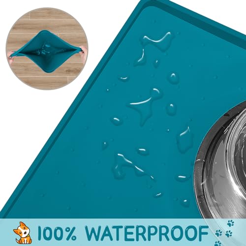 Silicone Cat & Dog Food Mat for Floors Waterproof (Teal / 18''×12'')