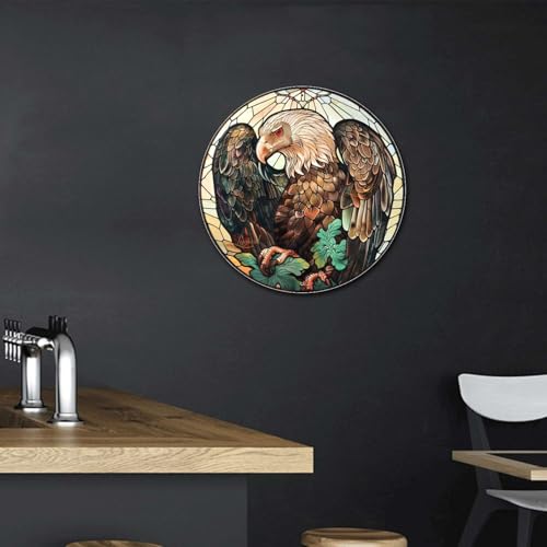 Metal Sign Tin Sign Circular Stained Glass Vulture Funny Bathroom Decor for Gift 12×12 Inches (12×12 Inches / Vulture-3)