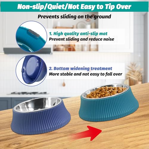 2PCS Stainless Steel Dog Bowls Set Removable no tip Puppy Food and Water Feeder Bowl Basic Metal Small Dog Bowls for Dogs Cats Rabbit Guinea Pigs Ferret (2 PCS / Roman Column (Blue, Green))