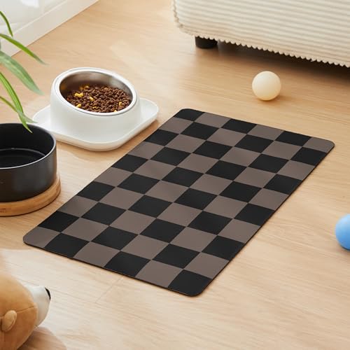 Checkered Dog Feeding Mat (19"L x 12"W / Brown)