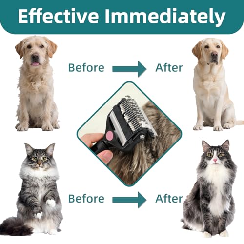 3-IN-1 Pet Grooming Tool - Undercoat Rake, Dematting Comb & Deshedding Brush for Cats, Dogs, Horses - Removes Mats, Tangles & Loose Fur, Reduces Shedding & Prevents Hair Mess (Pink) (Pink)