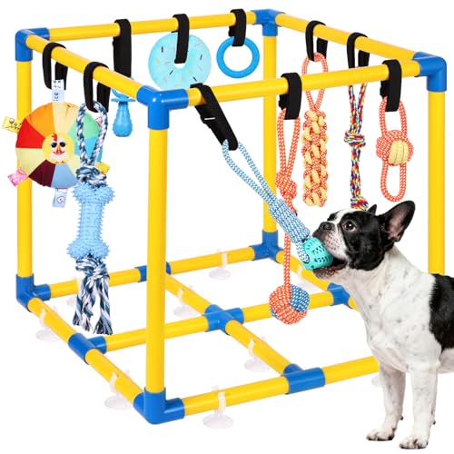 Puppy Play Gym for Small Dogs 10 Hanging Toys (Yellow & Blue)