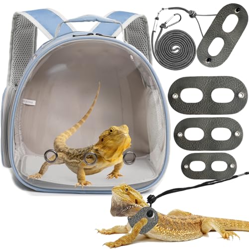 Bearded Dragon Travel Backpack with Harness and Leash Set (Blue)