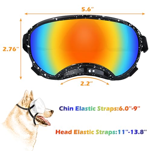 Medium Dog Sunglasses with Adjustable Strap UV Protection (Black Frame-Whitedot-Colours Lens)