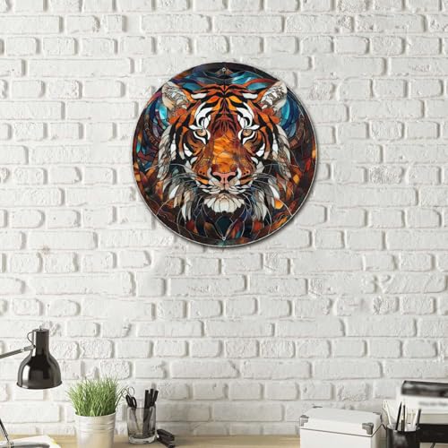Metal Sign Circular Stained Glass Tigle Sign For Bar (8×8 Inches / Tigle-2)