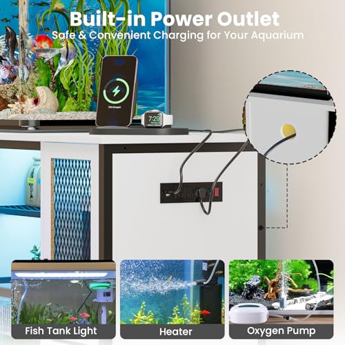 55 75 Gallon Fish Tank Stand with Power Outlets & LED Light
