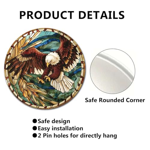 Metal Sign Tin Sign Circular Stained Glass Eagle Inspirational Wall Art for Garden 12×12 Inches (12×12 Inches / Eagle-3)