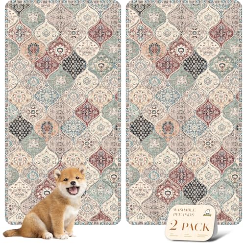 Washable Pee Pads for Dogs (24x48 Inch (Pack of 2) / Dark Red/Multi)